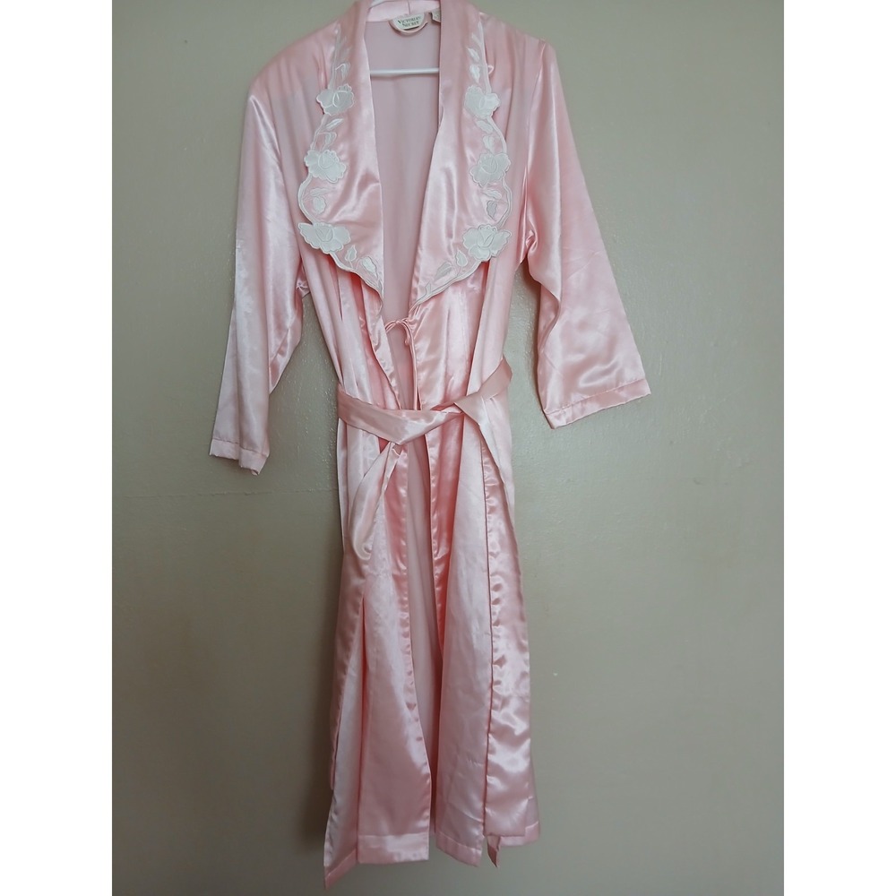 Vintage Victoria's Secret Robe Large M/L Gold Label Satin Lace Belted 90s 80s